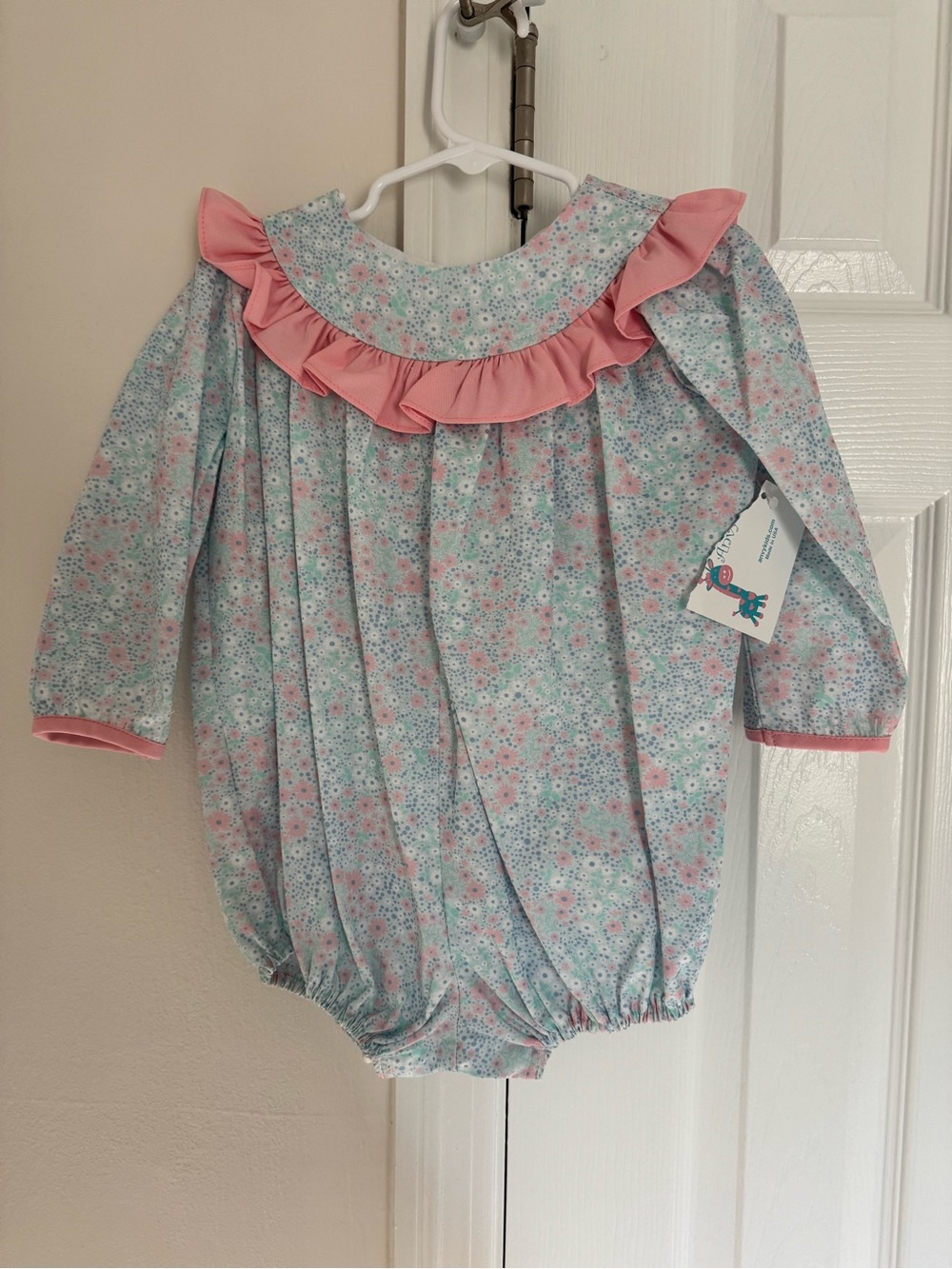 Baby Floral Ruffle One-Piece Romper in Light Blue and Pink